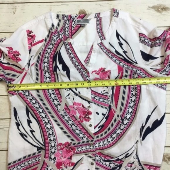 Linen Blend Floral Swirl Top Blouse JM Collection - Picture 7 of 8